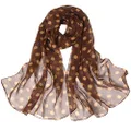 E-Clover Herebuy - Unique Women's Floral Scarves: Chiffon Flowers & Birds Printed Scarf, Brown-dot, standard