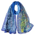 E-Clover Women Soft Floral Print Shawl Chiffon Sheer Scarf, Blue Leaves-05, standard