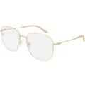 Gucci GG 0396S 001 Gold Metal Square Sunglasses Transparent Lens, 56-18-140, Gold, 56