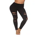 DIBAOLONG Womens High Waist Yoga Pants Cutout Ripped Tummy Control Workout Running Yoga Skinny LeggingsBlack L