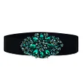 E-Clover Fashion Floral Rhinestone Buckle Women's Elastic Waist Cinch Belt for Dress for Size 0-14(Green1)