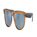 Ray-Ban Rbr0501s Boyfriend Reverse Square Sunglasses, Transparent Caramel Brown/Dark Grey Mirrored Turquoise, 56 mm