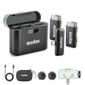GODOX WES2 Kit2 Wireless Lavalier Microphone for Android/USB C, 8H Battery Life, Dual Channel 2.4G Wireless Mic, 200m(656ft.) Range, Noise Cancelling with Charging Case for Vlogging, TikTok, Interview