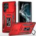 imluckies for Samsung Galaxy S22 Ultra Case with Camera Cover, Built-in 360° Rotate Ring Kickstand, Military Grade Shockproof Protection with Ugraded Magnetic Car Mount Holder 2022, Red