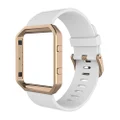 Simpeak Band Compatible with Fitbit Blaze, Silicone Replacement Wrist Strap with Meatl Frame Replacement for Fitbit Blaze, Large, White Rose Gold Frame