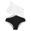 SweatyRocks Women's Bathing Suits One Shoulder Cutout One Piece Swimsuit Swimwear Monokini Black and White Medium