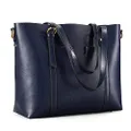 Kattee Genuine Leather Women Tote Bag Soft Handbags Vintage Shoulder Purses Fashion Top Handle Bag Large Capacity, Blue, Medium, Detachable,vintage