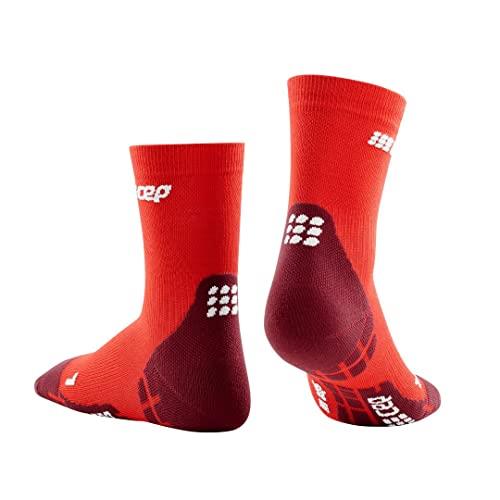 CEP Men's Crew Cut Performance Running Socks - Ultralight Short Socks, Lava/Dark Red, 3