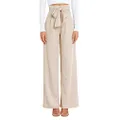 Hooever Women's High Waist Pants Casual Pockets Belted Wide Leg Palazzo Trousers, Apricot, X-Small
