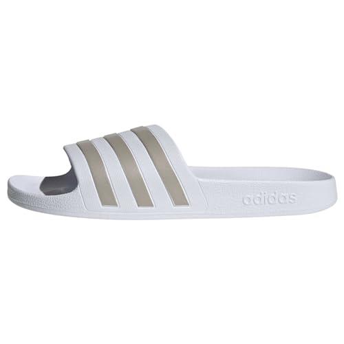 Adidas DBF11 Adilette Aqua Sports Sandals, Footwear White/Platinum Metallic/Footwear White (EF1730), 8.5 US