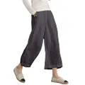 Ecupper Women's Elastic Waist Causal Loose Trousers 100 Linen Cropped Wide Leg Pants Grey 16-18