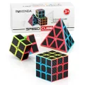 Roxenda Speed Cubes, Speed Cube Set of 2x2 3x3 Pyramid Carbon Fiber Magic Cube