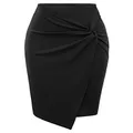 Kate Kasin Women's Solid Color Ruched Stretchy Hips-Wrapped Bodycon Pencil Skirt for Work Black L KK1162