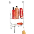mDesign Steel Over Door Hanging Shower Caddy Storage Organizer with 2 Baskets, 6 Hooks - Shelf Rack for Bathroom - Holds Shampoo, Conditioner, Soap, Towel, Sponge - Draper Collection, Stone Gray/White