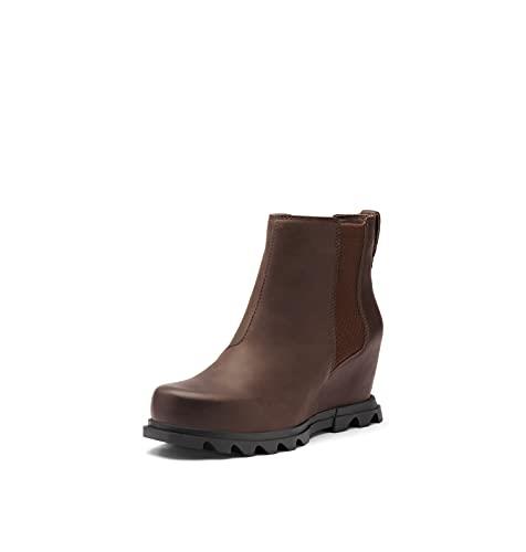 Sorel Women's Joan of Arctic Wedge III Chelsea Boot — Waterproof Leather Wedge Boots, Blackened Brown, Black, 5