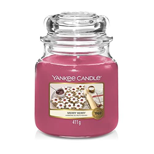 Yankee Candle Scented Candle in Glass (Medium), Merry Berry, Burn Time up to 75 Hours
