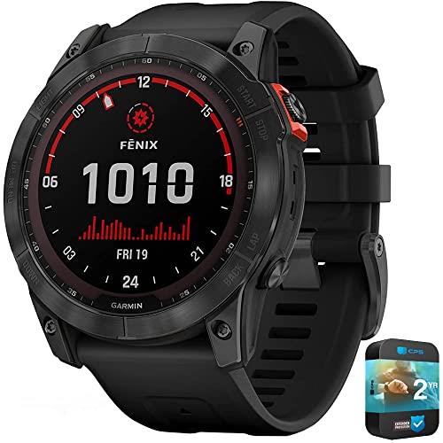 Garmin 010-02541-00 Fenix 7X Solar Smartwatch Slate Gray with Black Band Bundle with 2 Year Extended Protection Plan