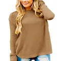 MEROKEETY Women's Long Sleeve Oversized Crew Neck Solid Color Knit Pullover Sweater Tops, Goldenbrown, X-Large