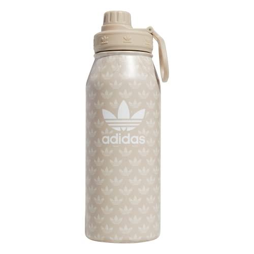 adidas Originals 1 Liter (32 Oz) Metal Water Bottle, Hot/Cold Double-Walled Insulated 18/8 Stainless Steel, OG Monogram Wonder Beige/White, One Size