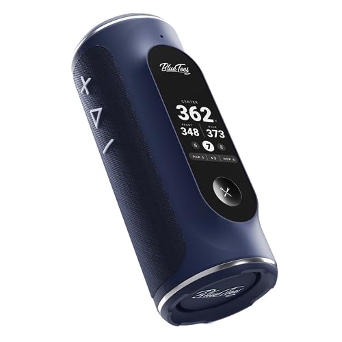 Blue Tees Golf Player+ AI-Powered GPS Speaker - Touchscreen Display, 10+ Hour Battery, 40,000+ Courses, Visual & Audible Distances, Hazard Detection, IPX7 Waterproof (Navy)