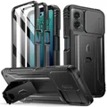 Poetic Revolution Case for Motorola Moto G 5G 2024, [Slide Camera Cover], Full-Body Military Grade Rugged Shockproof Cover with Kickstand and Built-in-Screen Protector, Black