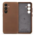 Belemay Timeless Leather Case for Samsung Galaxy S24 with Magsafe - Top Grain Vintage Crazy Horse Leather - Metal Buttons & Lens Protector - Slim Fit & Soft Feel - Premium Cover (6.2") - Retro Brown