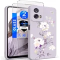Yucenx for Motorola G 5G 2024 Case,Moto G Play 5G 2024 Case, Girls Women Florals Liquid Silicone Phone Case, Shockproof Anti-Scratch Soft Protection Case with 2X Screen Protectors (Purple)