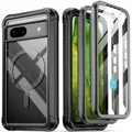 Poetic Guardian MagPro Case for Google Pixel 8A 5G, [Compatible with MagSafe] [Work with Fingerprint ID], [2 Front Frame] Full-Body Shockproof Clear Cover with Built-in Screen Protector, Black/Clear