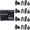 Tascam MIXCAST4B3 Bundle with Four Sets of TM-70 Dynamic Microphones and TH-02 Studio Headphones, Black (TAS