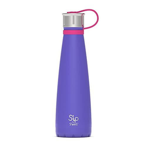 S'well S'ip by S'well Stainless Steel Water Bottle - 15 Oz - Purple Dusk - Double-Walled Vacuum-Insulated Keeps Drinks Cold for 24 Hours and Hot for 10 - with No Condensation - BPA-Free