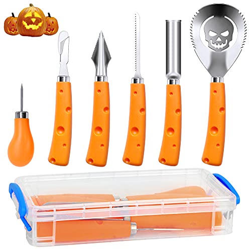Pumpkin Carving Kit, Halloween Pumpkin Carving Tools, 6PCS Carving Tools Carving Knife for Halloween Decoration, Professional Stainless Steel Pumpkin Carving Set, Pumpkin Carver for Adults & Kids