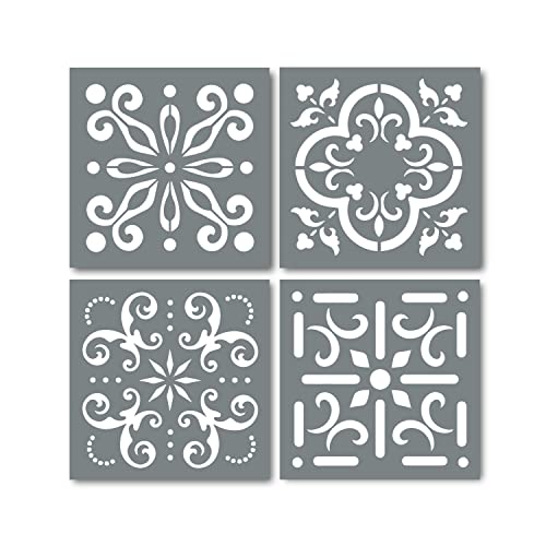 Mexican Tile Stencil Set - Pack of Four 6x6 Tile Stencil Designs for Painting - Wall or Floor Tile Stencil Designs - for Making Mosaic Tile Stencil Patterns
