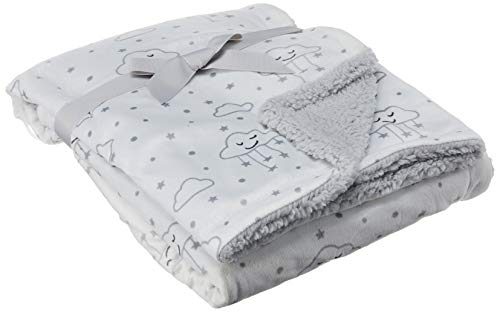 Hudson Baby Unisex Baby Plush Mink and Sherpa Blanket, Gray Clouds, One Size