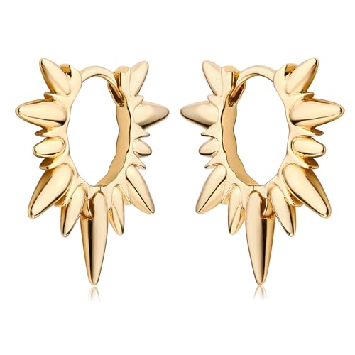 MEVECCO Dainty Gold Hoop Earrings for Women 18K Gold Plated Spike Huggie Hoop Earrings Geometry Handmade Minimalist Hypoallergenic Hoop Earrings for Her Gifts, 10 millimeters, Brass, Cubic Zirconia