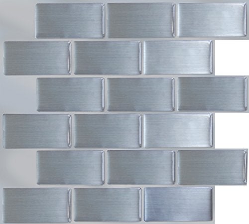 Peel and Impress - Easy DIY Peel and Stick Adhesive Backsplash Tiles, 24002 Steel Subway, 11.25" x 10" (4 Tiles)