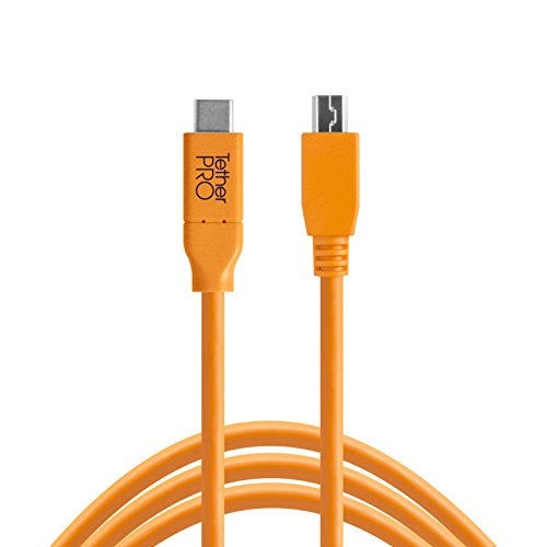 Tether Tools CUC2415-ORG TetherPro USB-C to USB 2.0 Mini-B 5-Pin Cable, 15' Length, High-Visibility Orange