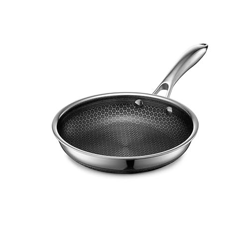 HexClad 8 Inch Hybrid Stainless Steel Frying Pan with Stay Cool Handle PFOA Free, Dishwasher and Oven Safe, Non-Stick, Works with Induction Cooktop, Gas, Ceramic, and Electric Stove