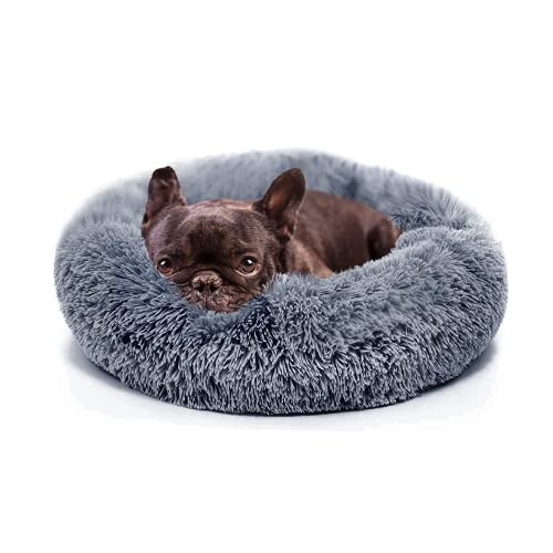 Calming Dog Beds for Small Dogs Clearance Washable Fluffy Luxury Anti-Slip, Waterproof Base Donut Pet Bed with Fur Blanket