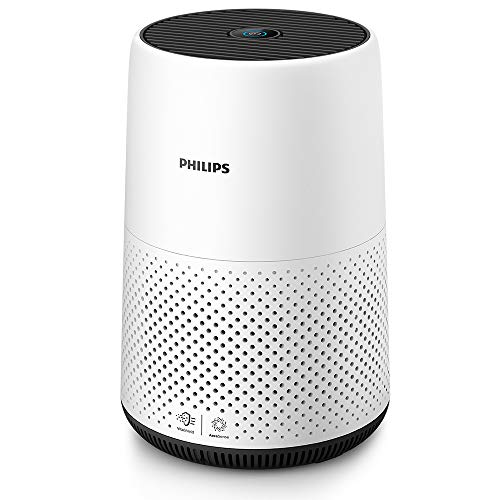 Philips Domestic Appliances Series 800 Compact Air Purifier for Small Rooms, HEPA Filter, Removes 99.5% of Ultrafine Particles, Real Time Air Quality Feedback, Anti-Allergen,AC0820/30,Silver