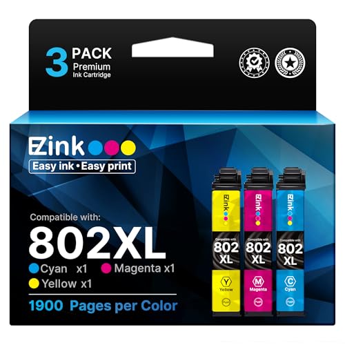E-Z Ink (TM) Remanufactured Ink Cartridge Replacement for Epson 802XL 802 T802XL T802 to use with Workforce Pro WF-4740 WF-4730 WF-4720 WF-4734 EC-4020 EC-4030 (1 Cyan, 1 Magenta, 1 Yellow)