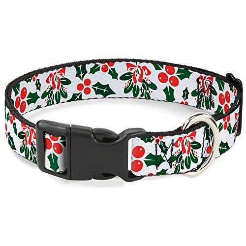 Buckle-Down 16-23" Holly & Mistletoe Plastic Clip Collar, Wide Medium