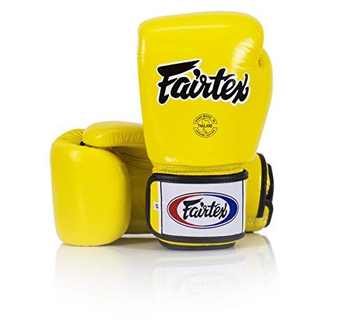 Fairtex Muay Thai Boxing Gloves Bgv1 Size : 10 12 14 16 Oz. Training Sparring All Purpose Gloves For Kick Boxing Mma K1 (Solid Yellow, 14 Oz)