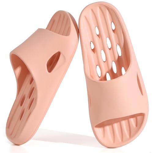 Mens Shower Shoes With Holes Dry Quickly Bath Slippers Womens Non Slip Indoor Home Bedroom Pool Spa Guest College Dorm, A-pink, 9-10 Wide Women/8-8.5 Men