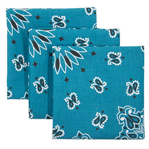 Bandana 3-Pack - Made in USA For 70 Years - Sold by Vets – 100% Cotton –Sewn Edges (Mirage Blue)