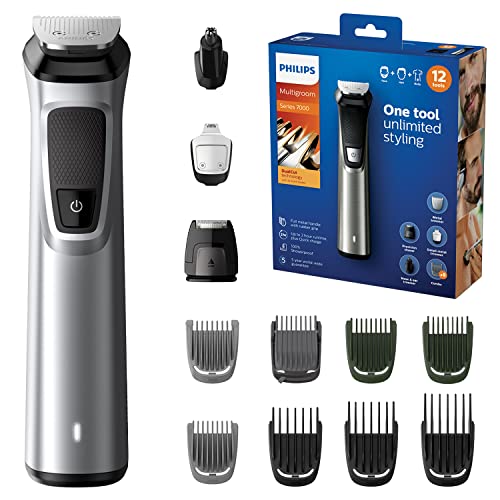 Philips Series 7000 12-in-1 Ultimate Multi Grooming Kit for Beard, Hair and Body with Nose Trimmer Attachment, Premium Metal Handle - MG7735/33
