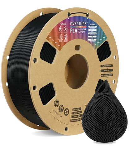 OVERTURE PLA Filament 1.75mm PLA 3D Printer Filament, 1kg Cardboard Spool (2.2lbs), Dimensional Accuracy +/- 0.03mm, Fit Most FDM Printer (Black 1-Pack)
