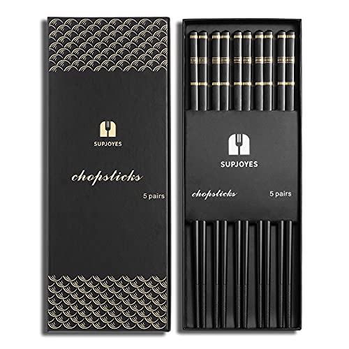 SUPJOYES Reusable Fiberglass Chopsticks - Japanese Chinese Chopsticks Dishwasher Safe, 5 Pairs Chop Sticks Gift Set
