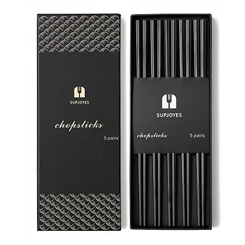 SUPJOYES Fiberglass Chopsticks Reusable,Japanese Durable Chop Sticks 5 Pairs Dishwasher Safe,Chinese Petal Chopsticks for Gift Set