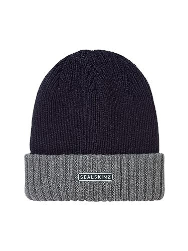 SEALSKINZ Standard Waterproof Cold Weather Roll Cuff Beanie, Navy/Grey
