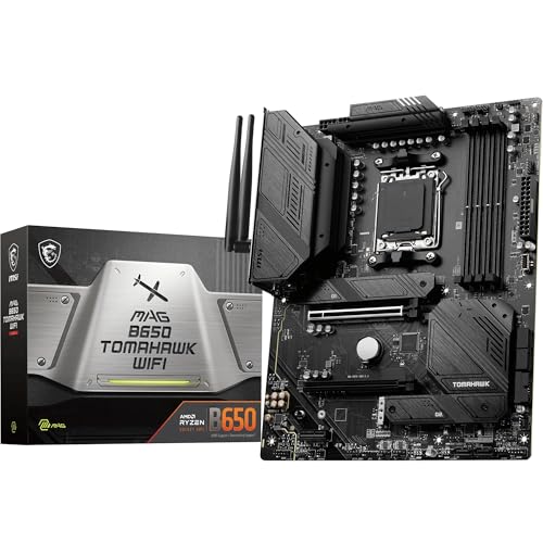 MSI MAG B650 TOMAHAWK WIFI Motherboard, ATX - Supports AMD Ryzen 9000 Series Processors, AM5-14 Duet Rail 80A VRM, DDR5 Memory Boost 6400+MHz/OC, 2 x PCIe 4.0 x16, 3 x M.2 Gen4, Wi-Fi 6E